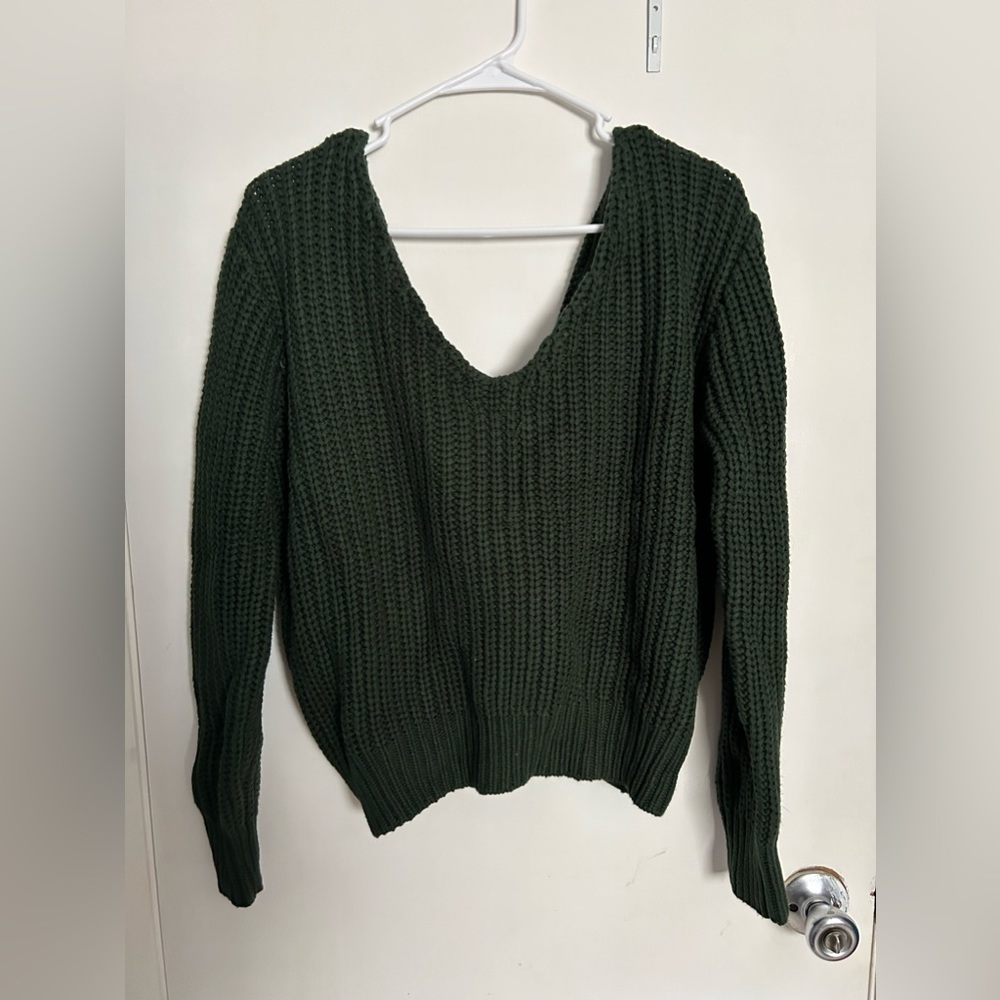 Forest green knit twist tie back sweater
